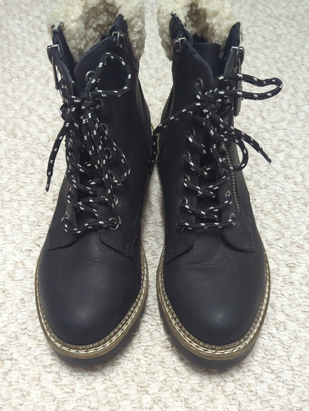 Universal Thread Black Lace-Up Faux-Shearling Combat Boots